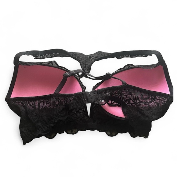 VS Victoria’s Secret pink / black date Push up bra Lace Bralette Large plunge - Picture 6 of 6